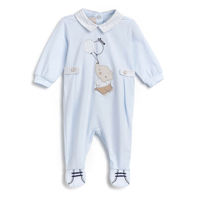 Boys Light Blue Applique Nappy Opening Babysuit